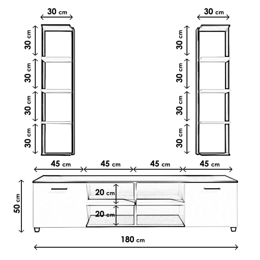 Çift Raflı Tv Ünitesi Siyah Beyaz 180*50*40 cm