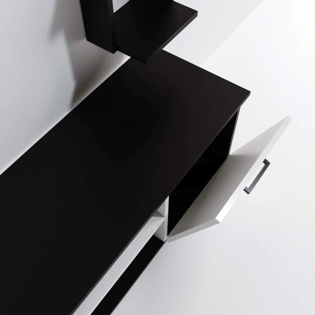 Çift Raflı Tv Ünitesi Siyah Beyaz 180*50*40 cm