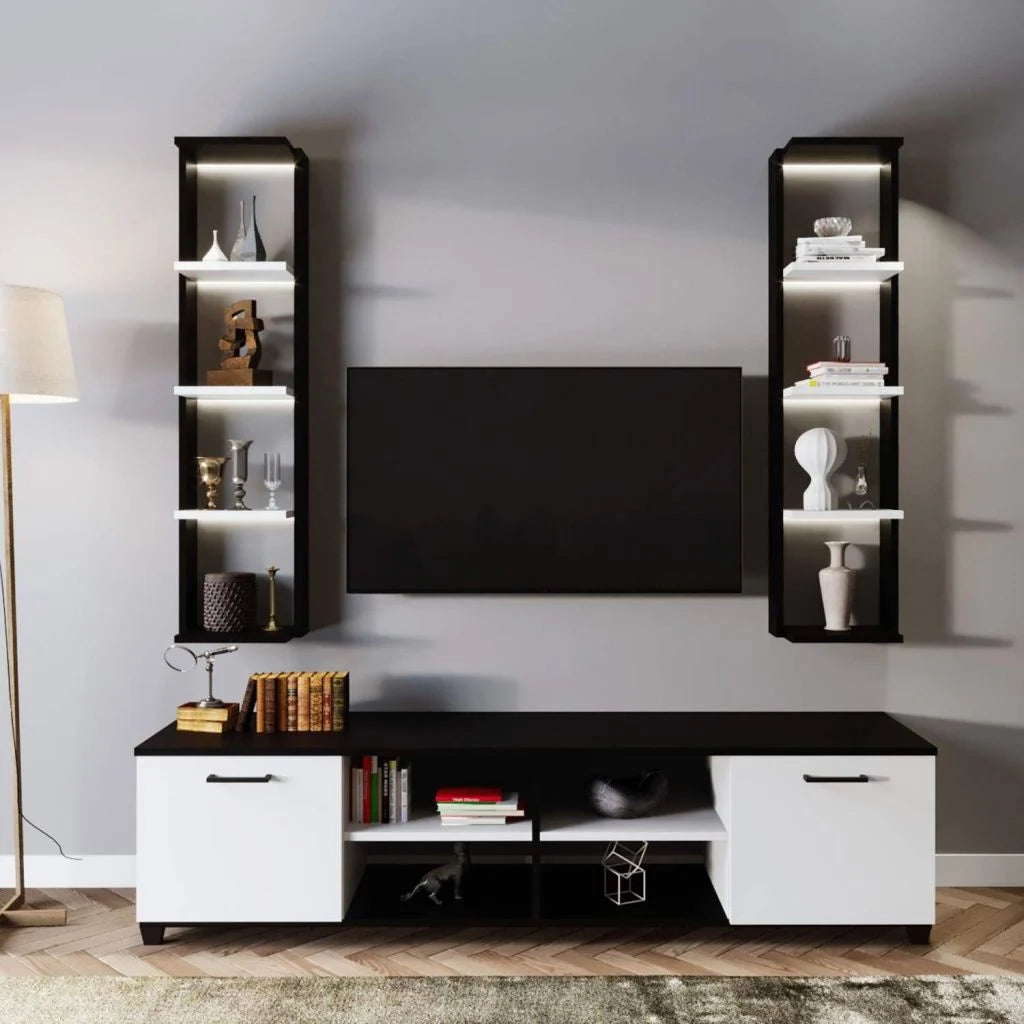 Çift Raflı Tv Ünitesi Siyah Beyaz 180*50*40 cm