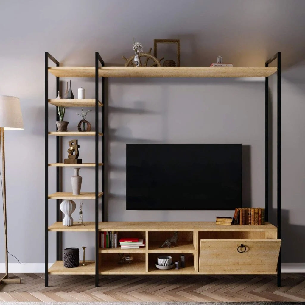 Mat Siyah Demirli Tv Ünitesi 200*180*34 cm