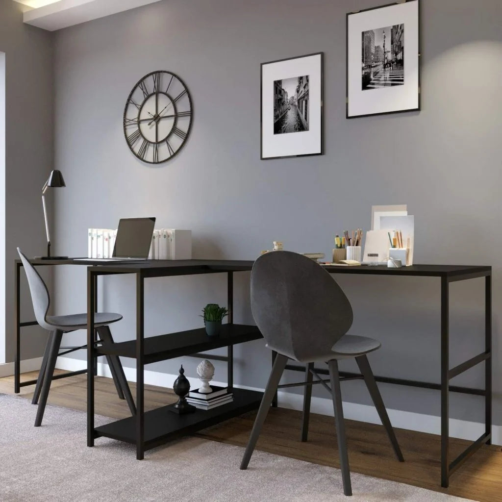 Büyük Boy İkili Çalışma Masası Siyah 240*60*72 cm