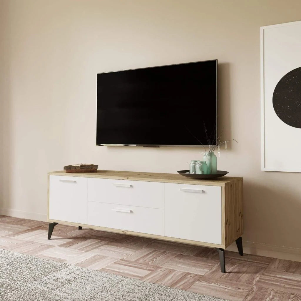 Sude Tv Sehpa Keçe Meşe Beyaz 150*55*40 cm
