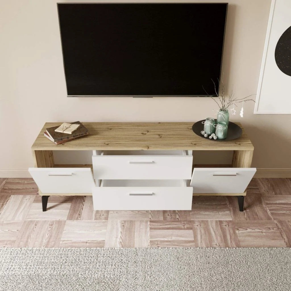 Sude Tv Sehpa Keçe Meşe Beyaz 150*55*40 cm
