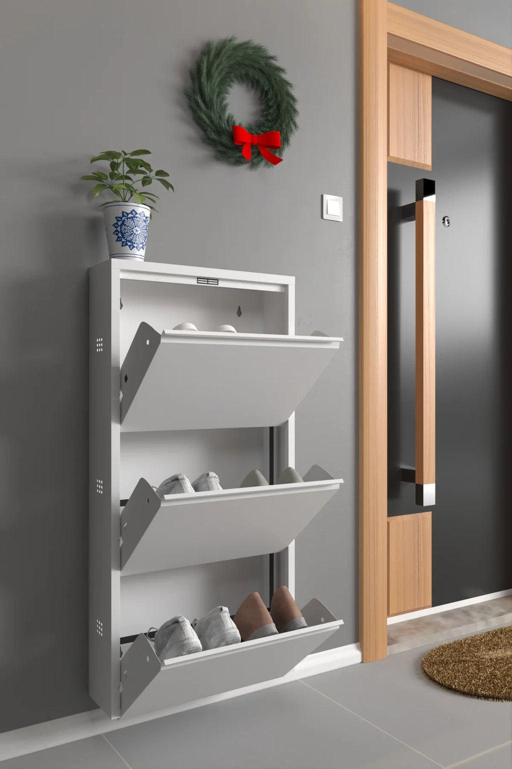 Dekorya | 3 Kapaklı Metal Ayakkabılık